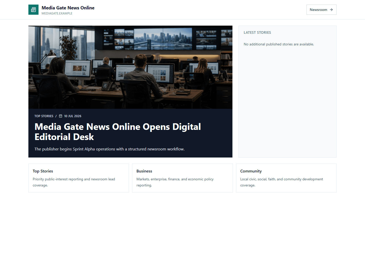 A finished public website rendered by VIP with the publisher's own brand
